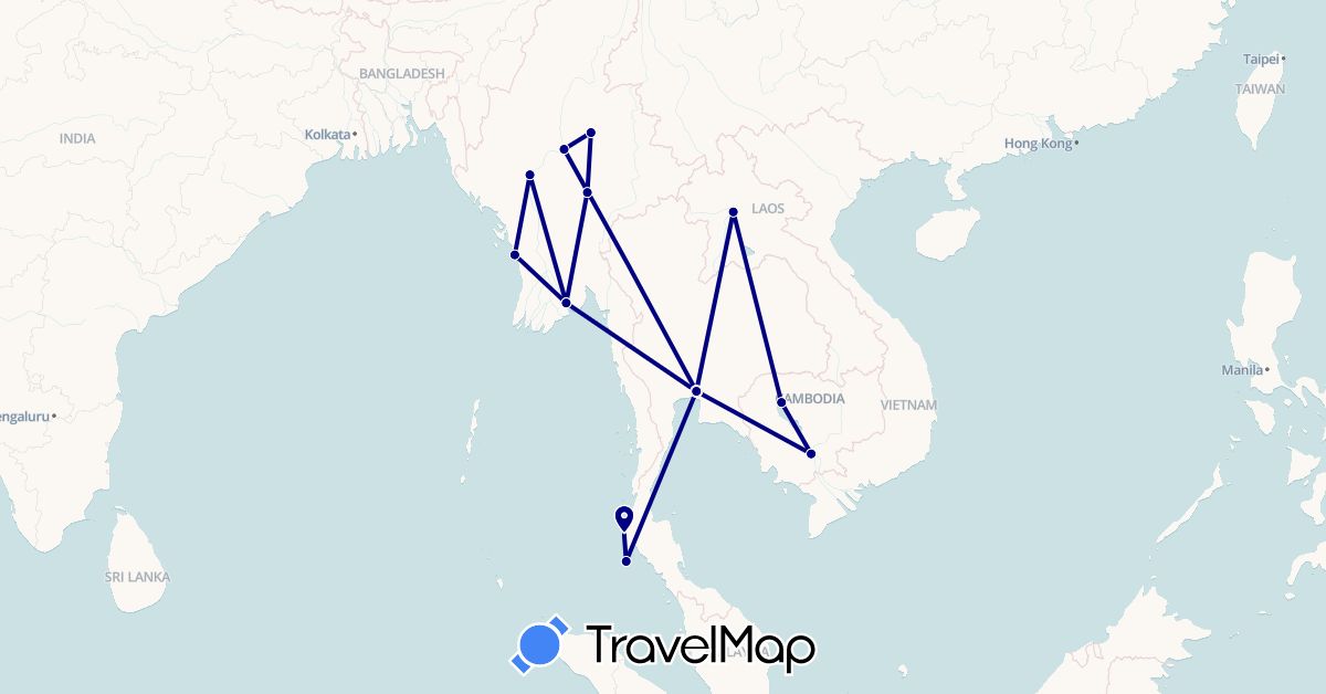 TravelMap itinerary: driving in Cambodia, Laos, Myanmar (Burma), Thailand (Asia)